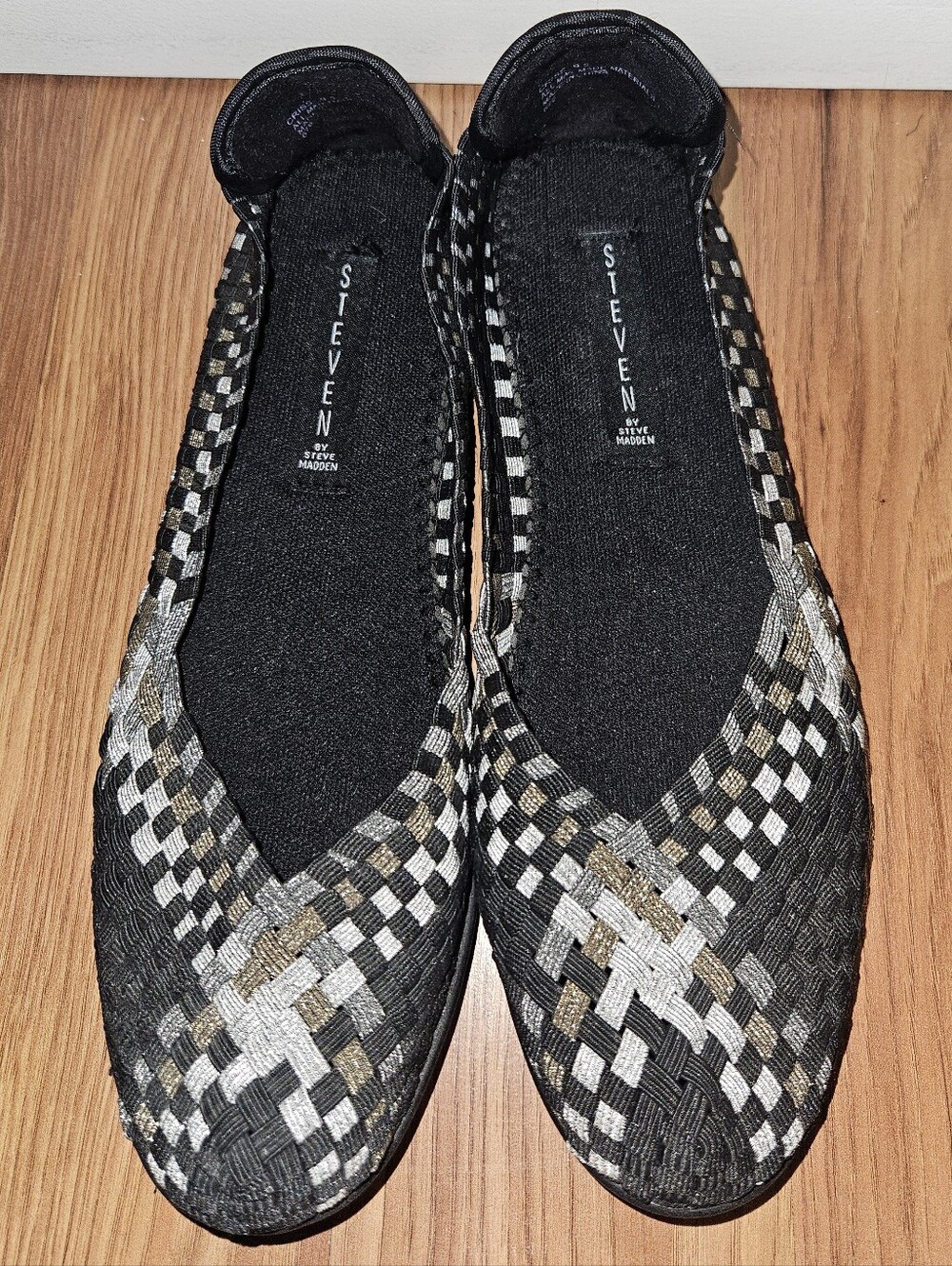 Steve Madden 'Criss' Black Woven Flats with Silver and Gold Accents